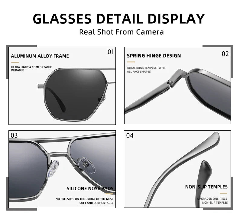 CLLOIO Fashion Aluminum Photochromic Sunglasses – Polarized Chameleon Anti-Glare Driving Glasses for Men & Women