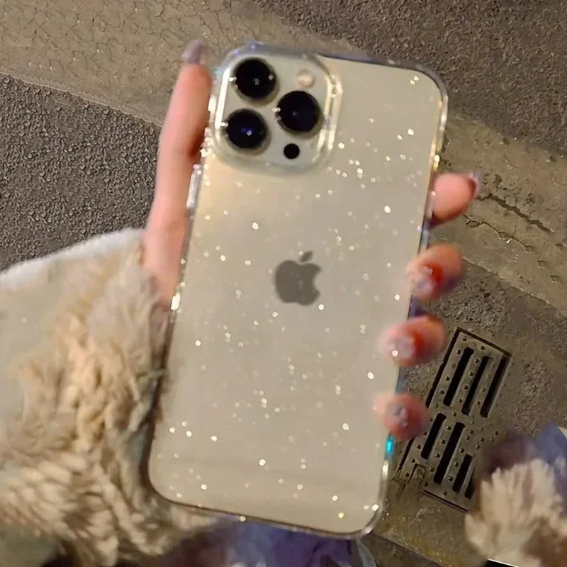 Pink Glitter Bling Clear iPhone Case - Soft Sparkle Protective Cover for iPhone 17 Air 16 15 14 13 12 11 Pro Max Plus Women’s Phone Accessory