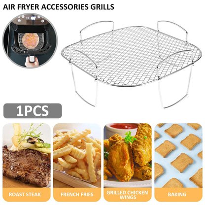 Stainless Steel Air Fryer Rack – Multi-Layer Stackable Grilling, Toast, BBQ Basket & Cooking Tray Accessory