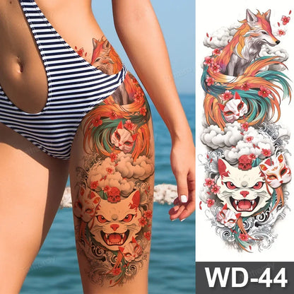 Large Temporary Leg Tattoos for Women - Sexy Animal & Anime Skull Water Transfer Body Art Stickers
