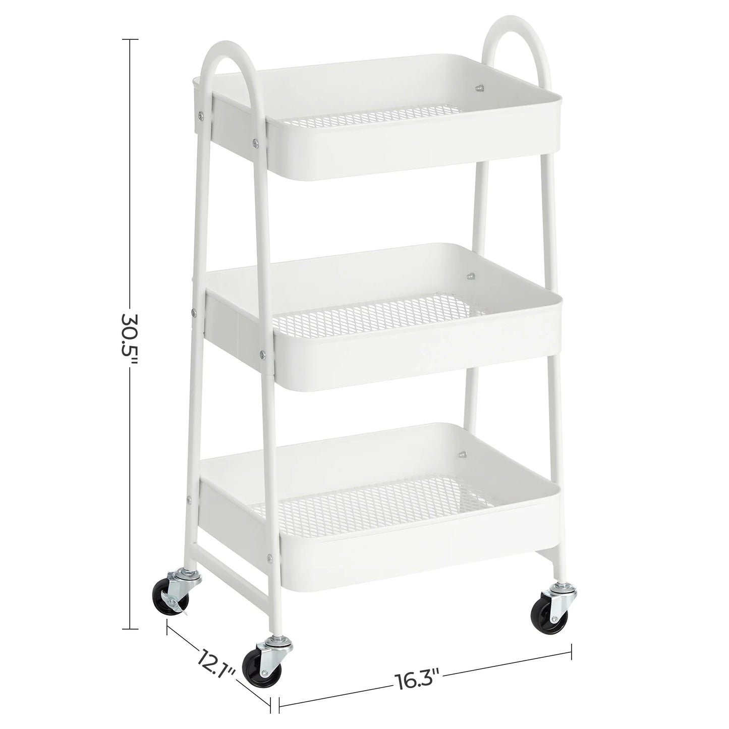 SONGMICS 3-Tier Rolling Utility Cart — Metal Storage Trolley with Wheels, Brakes & Handles for Kitchen or Home Organization