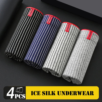 4-Pack Men's Ice Silk Boxer Shorts - Breathable Thin U-Pouch Underwear with Stretch Comfort (L-6XL)