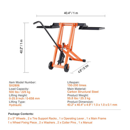 Lawn Mower Lift Jack - Adjustable 500/880 Lbs Hydraulic & Threaded Garden Tractor Lifter