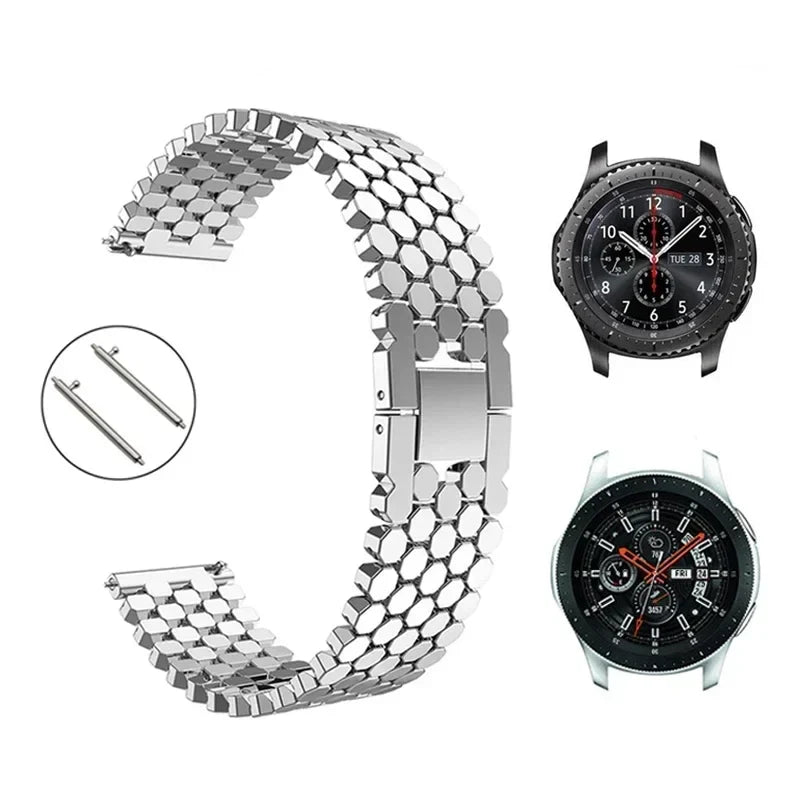 22mm/20mm Stainless Steel Strap for Samsung Galaxy Watch 3, Gear S3, Active 2 & Huawei/Amazfit Watch Bracelet