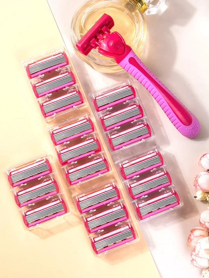 Women’s 6-Layer Manual Safety Razor Set – 1 Handle + 18 Stainless Steel Replaceable Blades