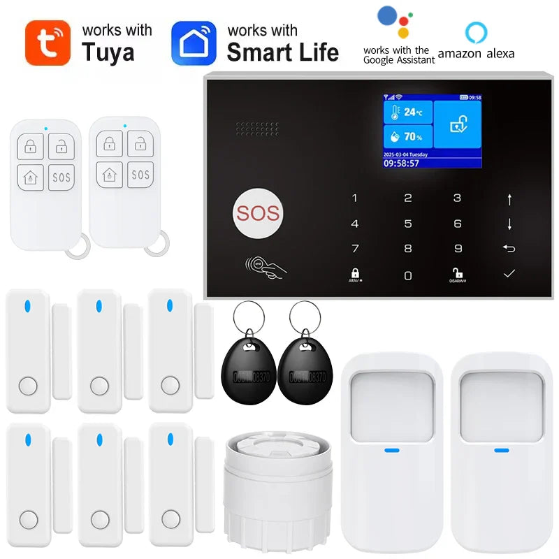 Home WIFI & GSM Security Alarm System – Anti-Theft with Door Sensor, PIR Motion Detector, Tuya Smart App & Alexa Control
