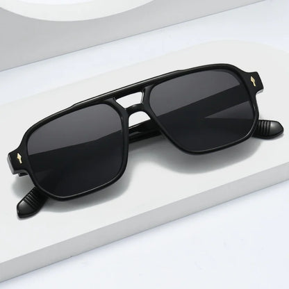 Retro Double Bridge Square Sunglasses — Luxury Fashion Rivet Design UV400 Shades for Men & Women