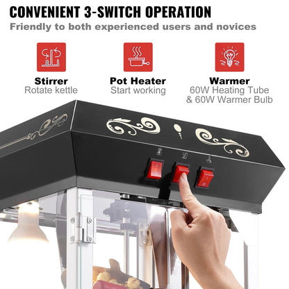 SucceBuy Commercial Popcorn Maker Machine — 850W Countertop Popper with 8oz Kettle, Makes 48 Cups