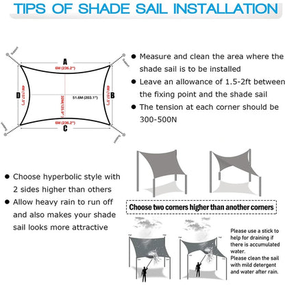 Waterproof Sun Shade Sail Canopy - UV Block Outdoor Patio Garden Backyard Awning Privacy Shelter