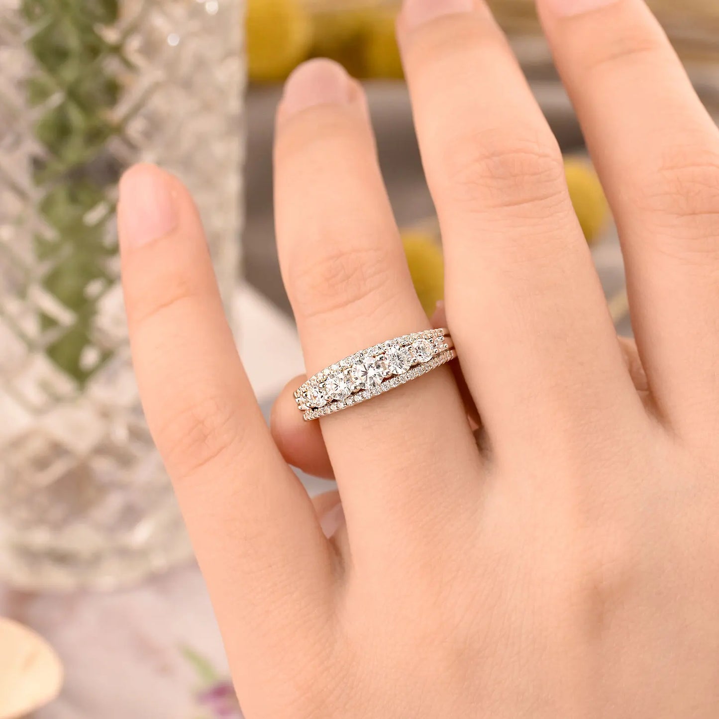 Newshe 925 Sterling Silver Eternity Ring — 1.1ct Round AAAAA CZ Wedding Band for Women, Sizes 4–13
