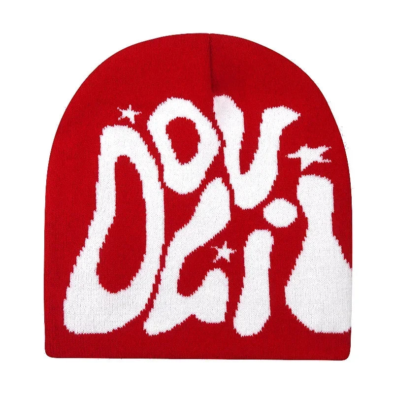 Y2K Letter Knitted Beanie Cap – Unisex Winter Autumn Warm Ski Skullcap, Hip Hop Streetwear Ear Cover Hat for Men & Women