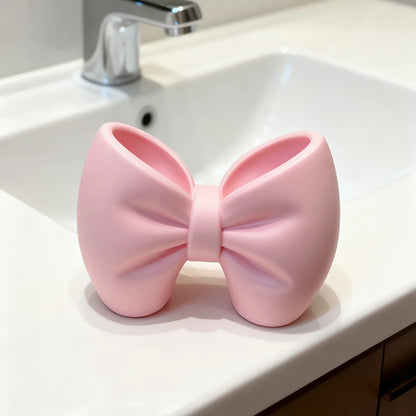 Creative Bow Pen & Toothbrush Holder – Freestanding Plastic Organizer for Bedroom & Bathroom Decor
