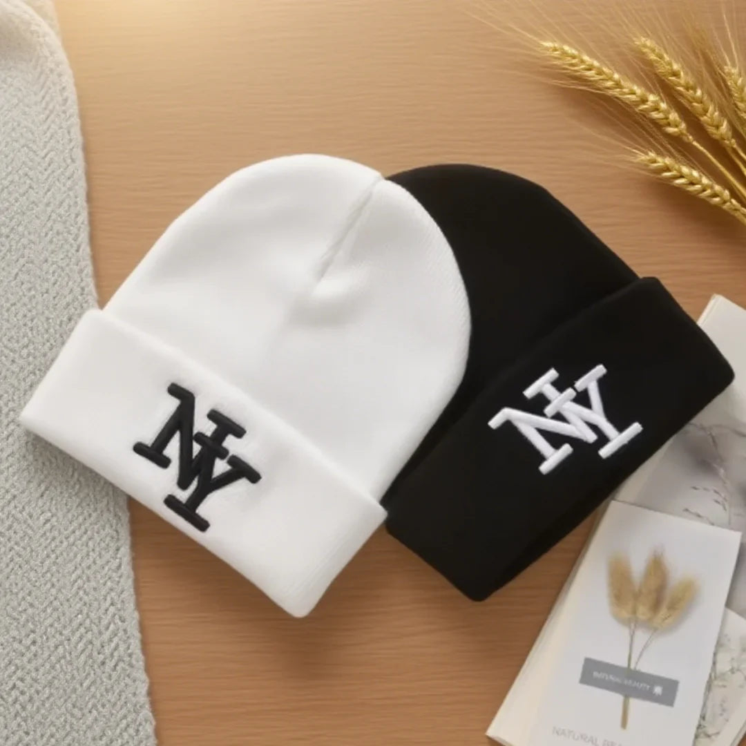 Winter Beanie Hat for Men & Women – 3D Embroidery Knitted Warm Cap for Outdoor Sports & Casual Wear