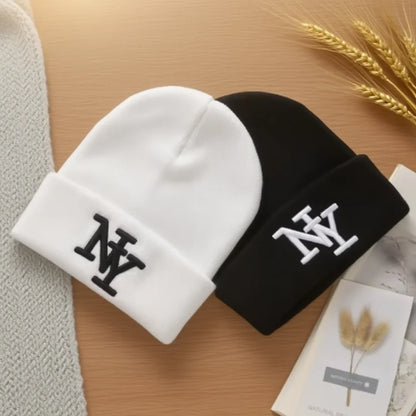 Winter Beanie Hat for Men & Women – 3D Embroidery Knitted Warm Cap for Outdoor Sports & Casual Wear