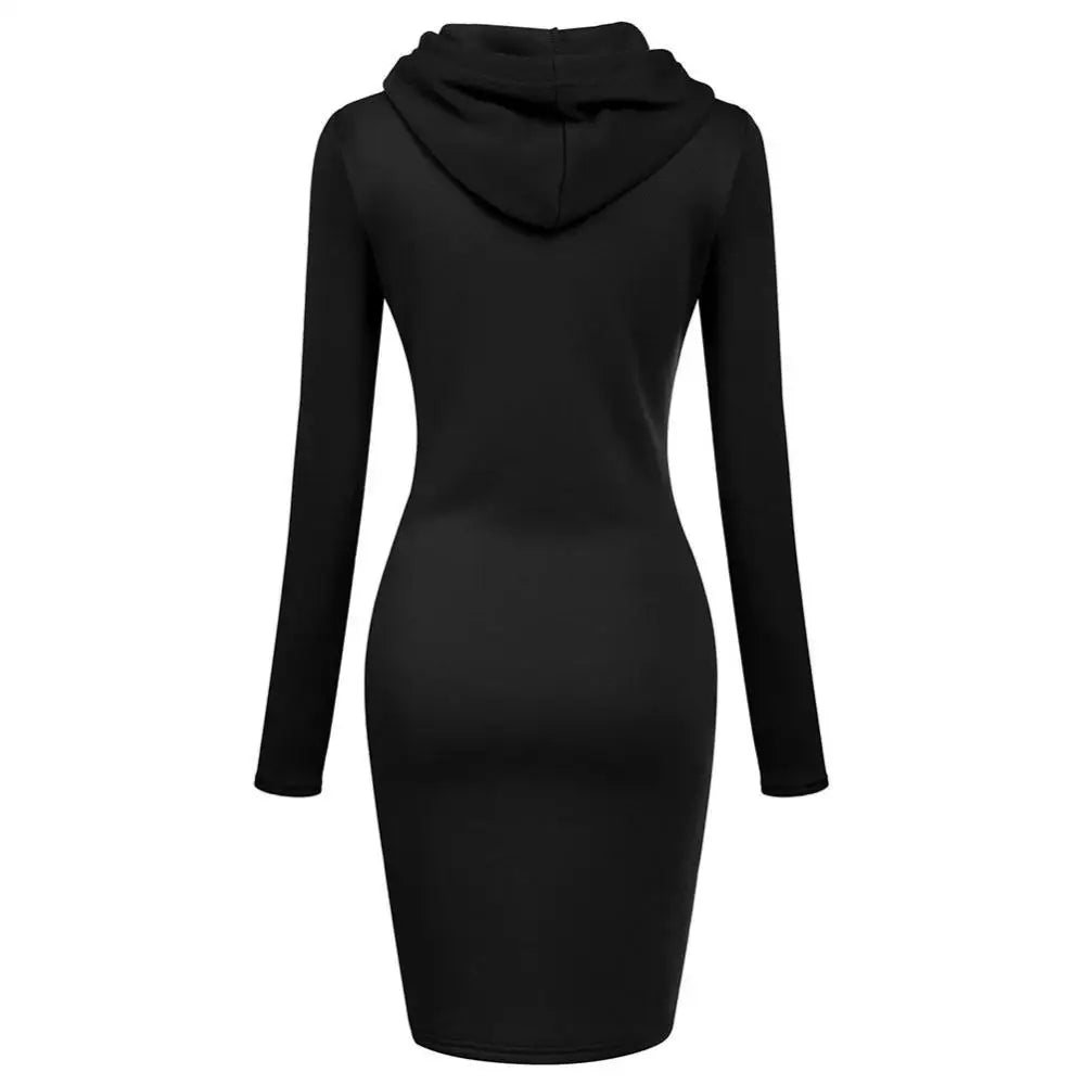 Autumn Ladies Hooded Dress - Women's Sweatshirt Hoodie Dress Tops for Casual Wear