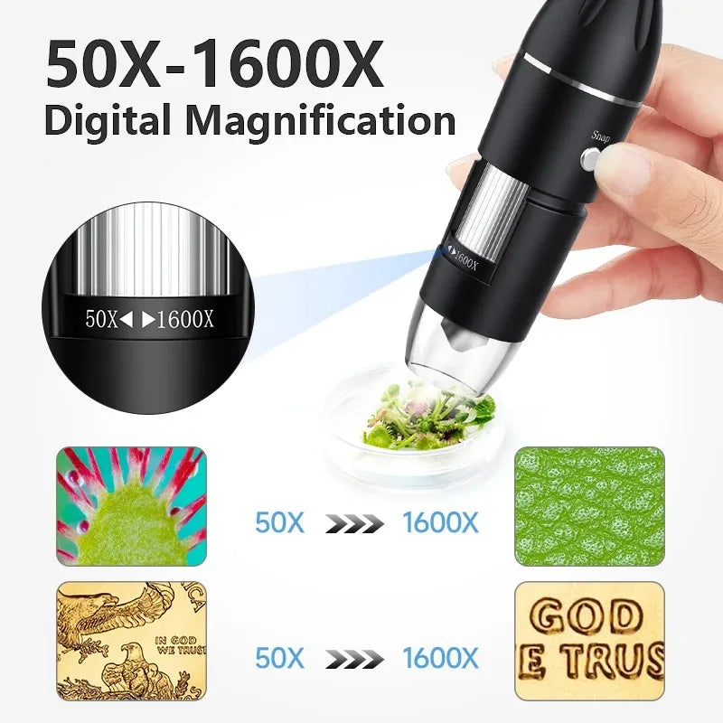 1600X USB Digital Microscope 1080P HD – 8 LED Soldering Inspection Camera for Android, Mac & Windows Electronics Repair Tool