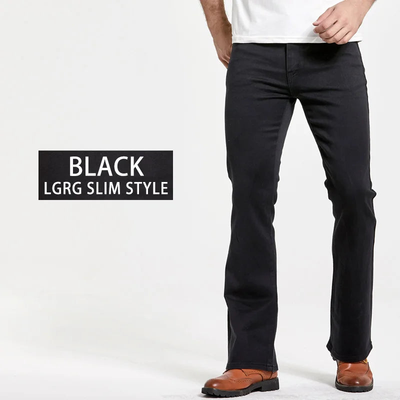 Men’s Bootcut Jeans — Slim Fit Stretch Denim Pants Slightly Flared Classic Designer Trousers Blue Black