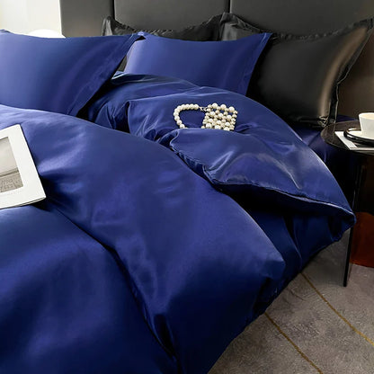 Nordic Satin Silk Bedding Set – Luxury Duvet Cover, Bed Sheet & Pillowcases for Single, Double & Couple Beds