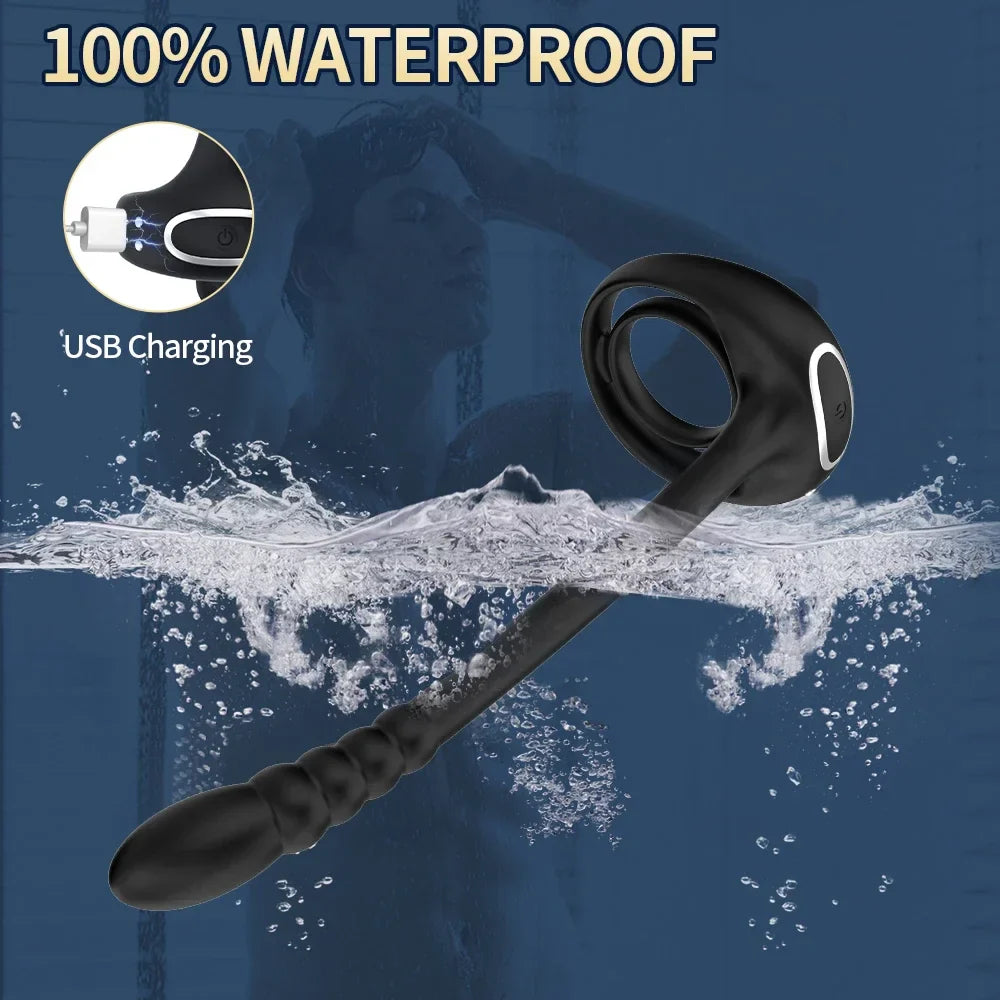Bluetooth App-Controlled Prostate Massager – Anal Vibrator with Penis Ring & Testicle Massage for Men