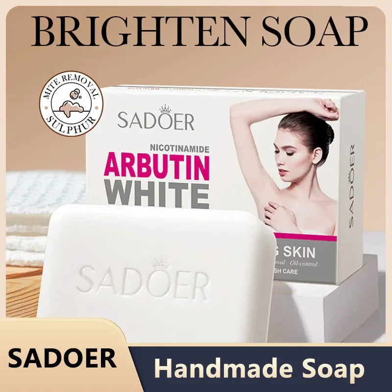 Sadoer Niacinamide & Arbutin Facial Soap – Brightening Moisturizing Deep Cleansing Handmade Face & Body Cleanser Foam