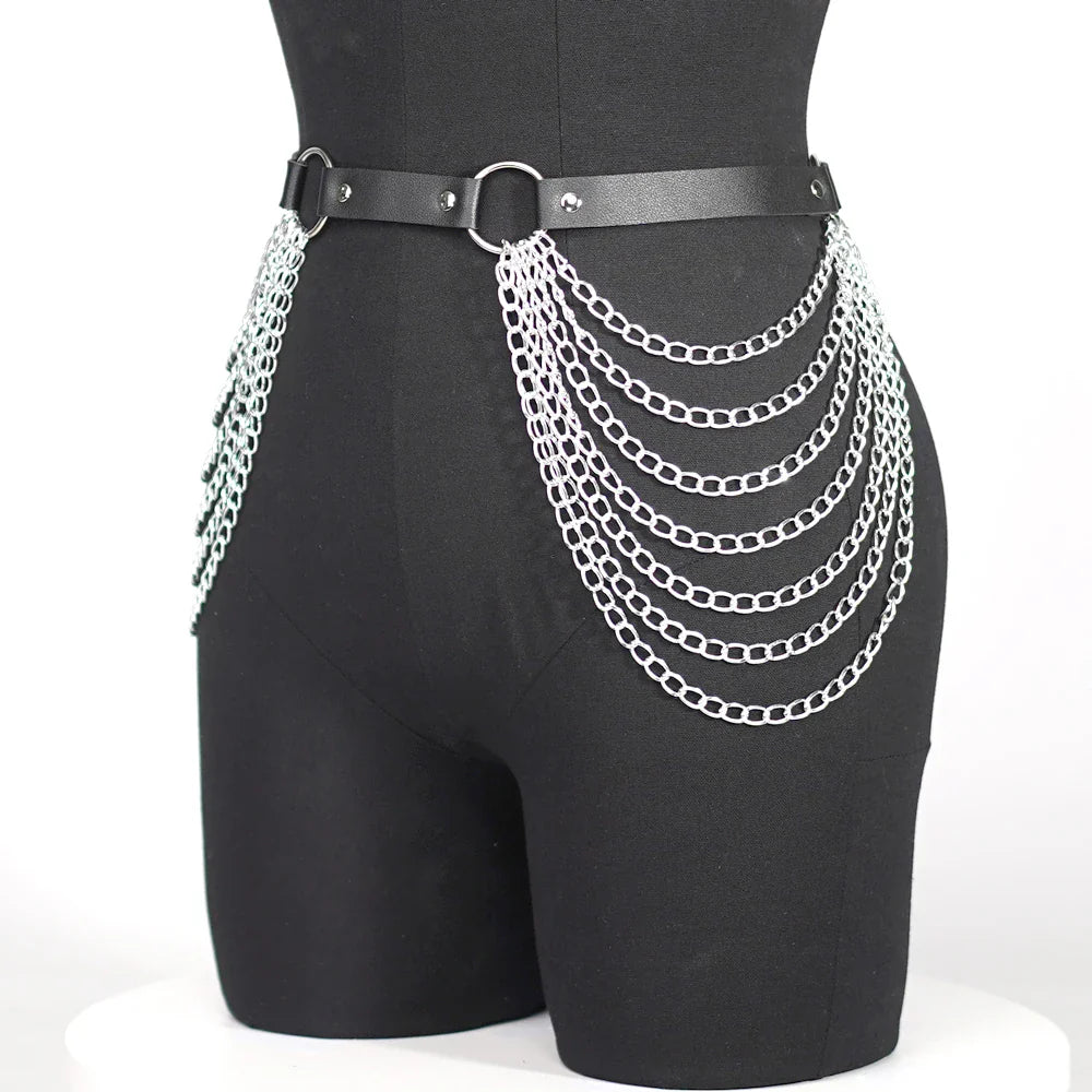 Sexy Women's Leg Chain Harness Garter Belt: Gothic Leather Waist & Thigh Corset Accessory - Enhance Your Gothic Clothing Style