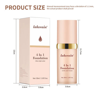 Color-Changing 4-in-1 Foundation – Moisturizing SPF 30+ Longwear Waterproof Makeup Base for Hydrating Travel Coverage