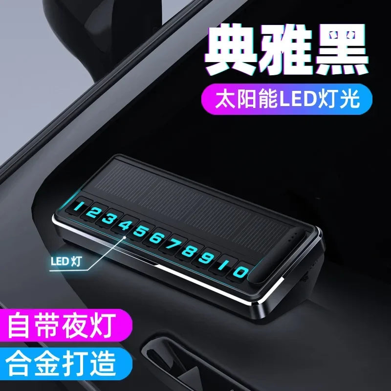 Solar LED Car Phone Number Plate — Hidden Temporary Parking Card with Multi-Number Display