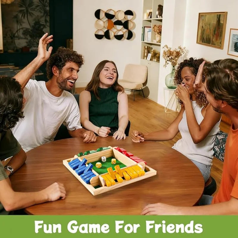 Wooden Arithmetic Dice Board Game – Flip Card Box with 4-Sided Number Tiles, Fun Multiplayer Family & Party Game