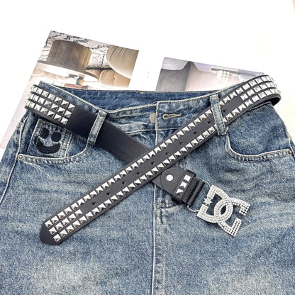 YK2 Luxury Women's Rhinestone Belt – Punk Rivet Leather Fashion Belt with Decorative Embedded Design