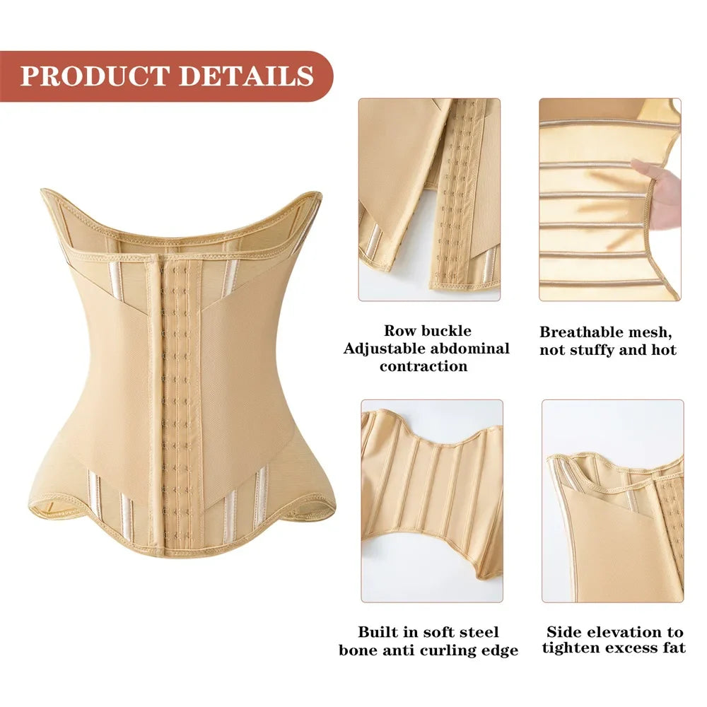 MiiOW U-Shaped Waist Trainer Corset – Women’s Buttoned Shapewear with Steel Bones for Breast Lift, Slimming & Breathable Comfort