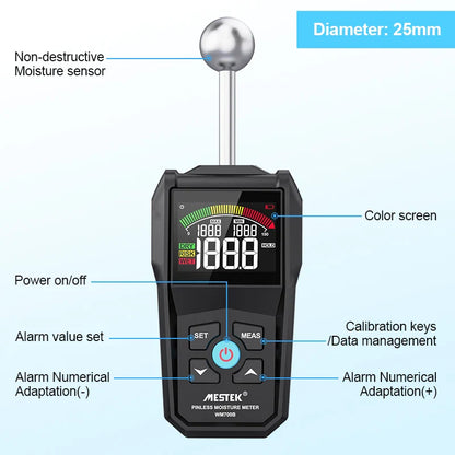 Digital Wood Moisture Meter - Non-Contact Hygrometer, Timber Damp Detector with Alarm, Non-Destructive Humidity Tester