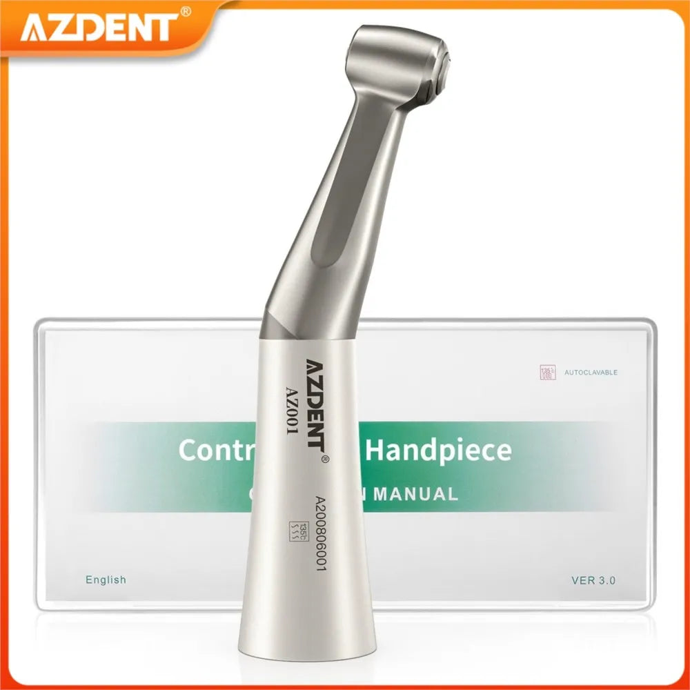 AZDENT Dental Low Speed Handpiece 1:1 Contra Angle – Push Button for ø2.35mm CA Burs, 2/4 Holes, Air Motor