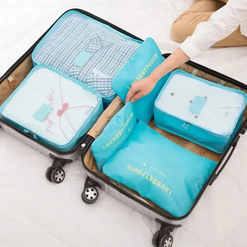 6 Piece Large Travel Organizer Set – Portable Suitcase, Clothes, Shoes and Makeup Bags | Luggage Storage Solution