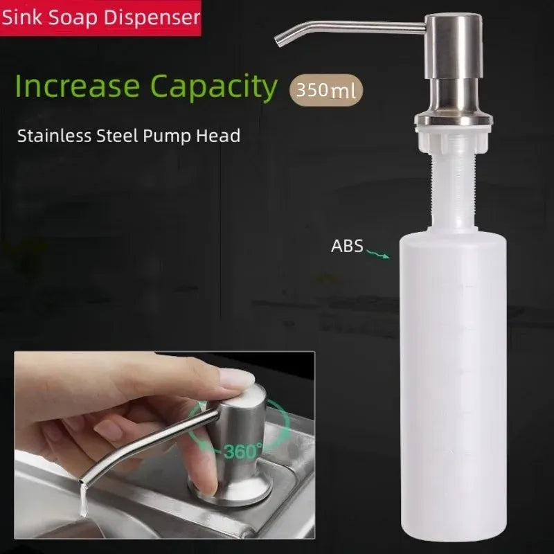 Stainless Steel Sink Soap Dispenser — 350ml Manual Liquid Soap & Lotion Pump, Kitchen Accessory