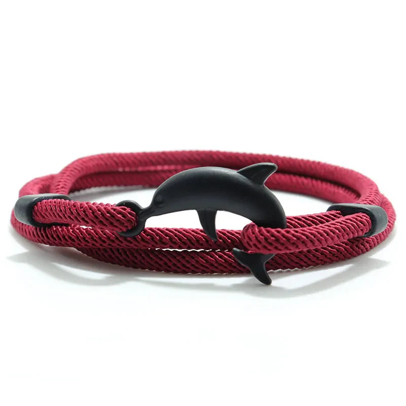 Multilayer 4mm Milan Rope Viking Bracelet - Charms of Whale Tail, Shark, Turtle, Manta Ray, Dolphin for Men