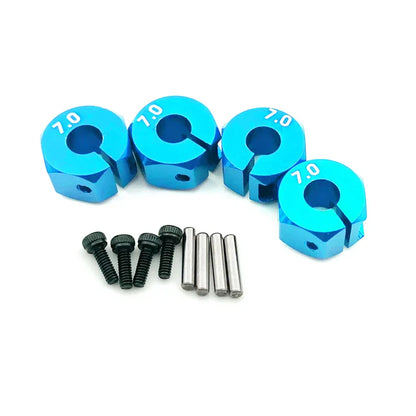 4PCS Aluminum Wheel Hex Hubs — 12mm Drive with Pins & Screws, 5/6/7mm Thickness for RC Cars, Crawlers, HSP, Tamiya, SCX10 & Slash