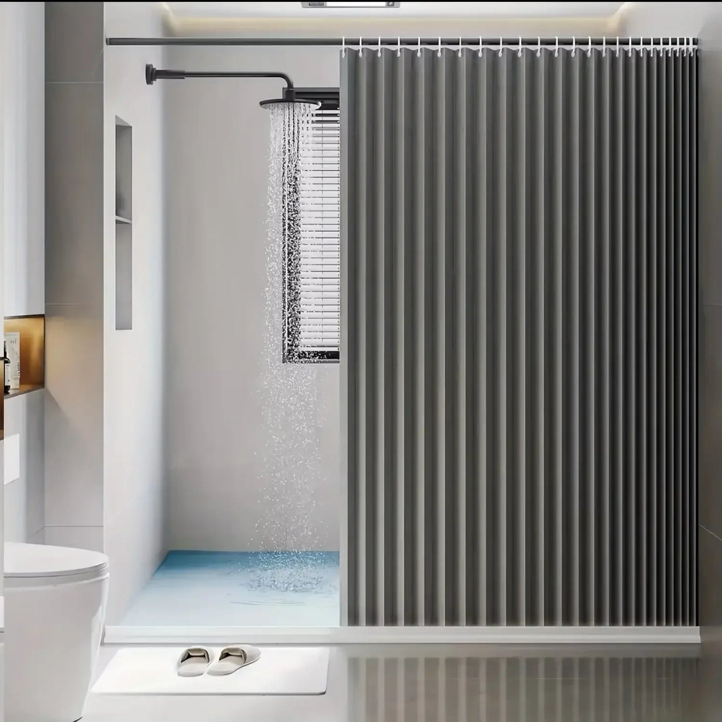 Foldable Waterproof Shower Curtain - Bathroom Partition with Hooks for Dry & Wet Separation