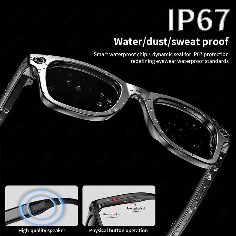 Smart AI Glasses — Video Recording, Photo Recognition, Translation, Bluetooth with 260mAh Battery, IP65 Waterproof
