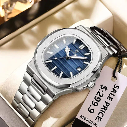 POEDAGAR Luxury Men's Watch – 30ATM Waterproof, Stainless Steel Square Quartz, Luminous Date, Business reloj hombre