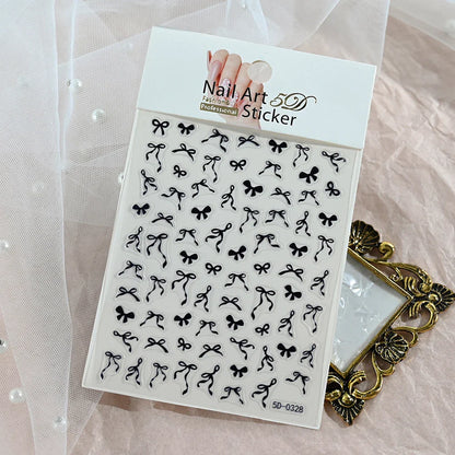 5D Pink & White Bowknot Nail Stickers – Self-Adhesive Kawaii Ribbon Nail Art Decals for DIY Manicure & Nail Decoration