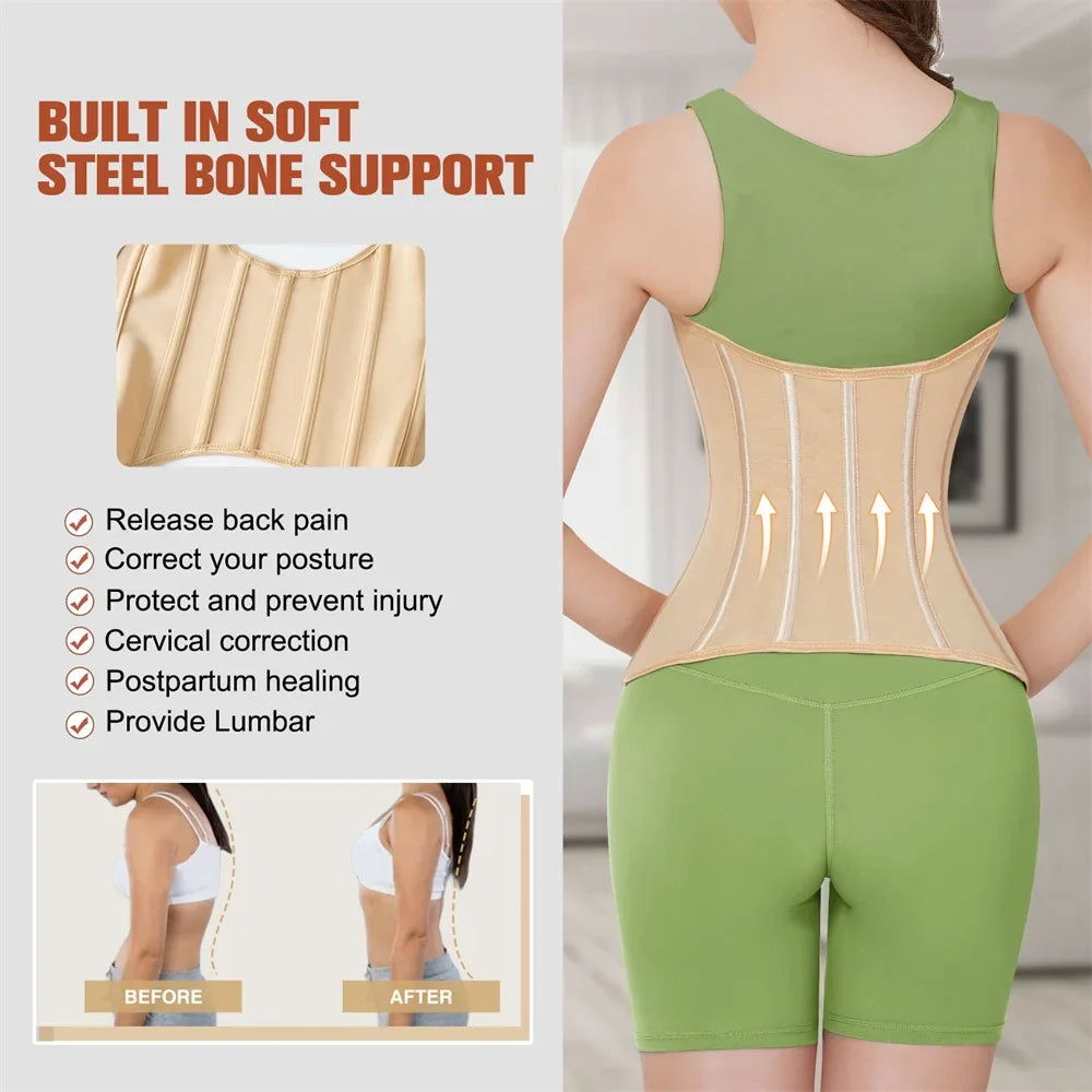 MiiOW U-Shaped Waist Trainer Corset – Women’s Buttoned Shapewear with Steel Bones for Breast Lift, Slimming & Breathable Comfort