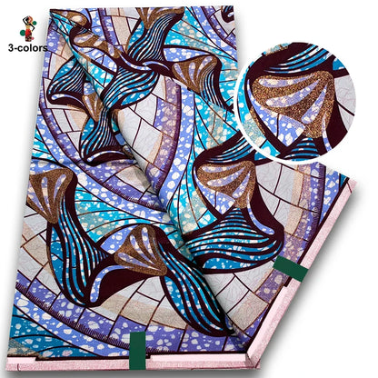 African Gold Print Wax Fabric - 100% Cotton Soft Nigerian Ankara Batik Pagne Material