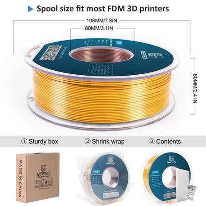 Geeetech Tri-Color Silk PLA 3D Printer Filament – 1.75mm, 1KG Spool, Vacuum Pack, Special Colors