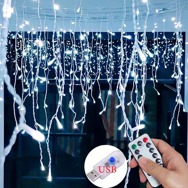 8-Mode USB LED Ice Stick Light String – Indoor & Outdoor Garland for Wedding, Party, Home, Festival, Bedroom & Garden Decoration