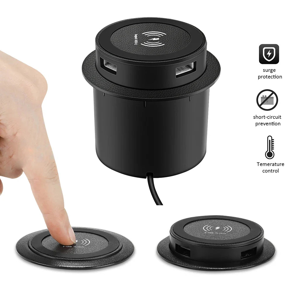 30W Wireless Desktop Charger – Fast Wireless Charging for iPhone, Samsung, Huawei, Xiaomi | Dual USB Phone Charging Station