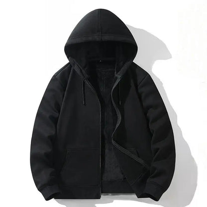 Zipper Hooded Sweatshirt – Autumn Winter Fleece-Lined Cotton Cardigan for Men & Women, Solid Color Y2K Style