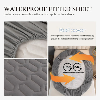 Waterproof Mattress Protector - Soft Breathable Fitted Bed Cover with Washable Printed Bedding Protection