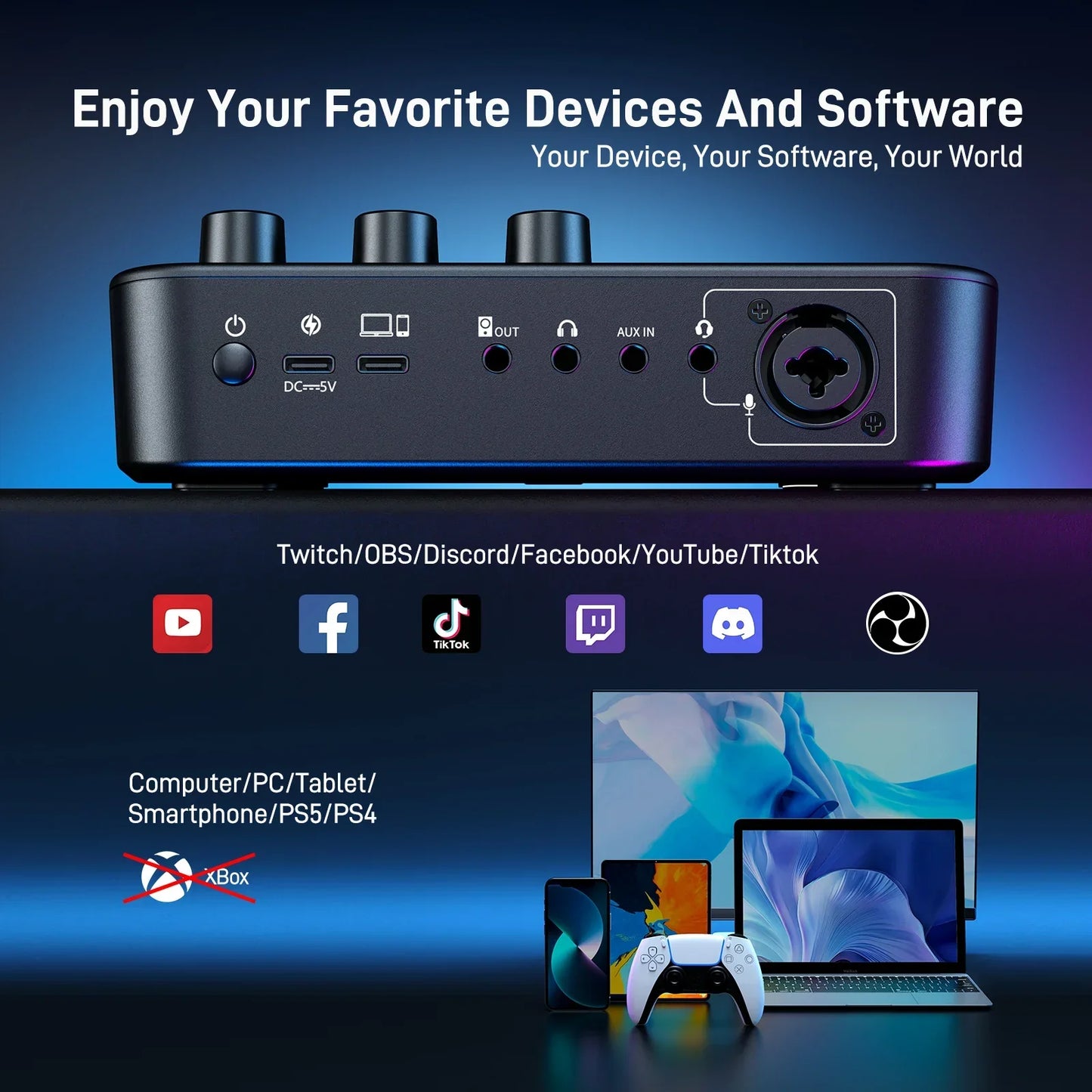 MAONO G1 NEO Audio Interface – XLR Mixer with Custom Sound Effects for Gaming, Podcast & Voice Recording