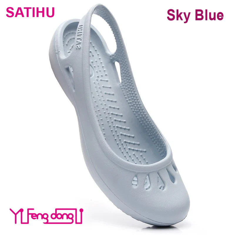 Certified Satihu Summer Lightweight Anti-Slip Clogs for Women - Flat Bottom Sandals, Nurse, Outdoor, Beach Jelly Shoes