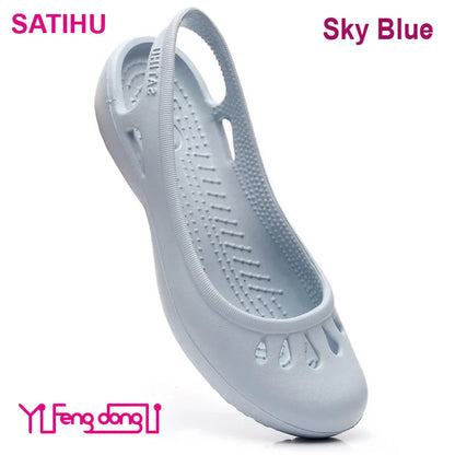Certified Satihu Summer Lightweight Anti-Slip Clogs for Women - Flat Bottom Sandals, Nurse, Outdoor, Beach Jelly Shoes